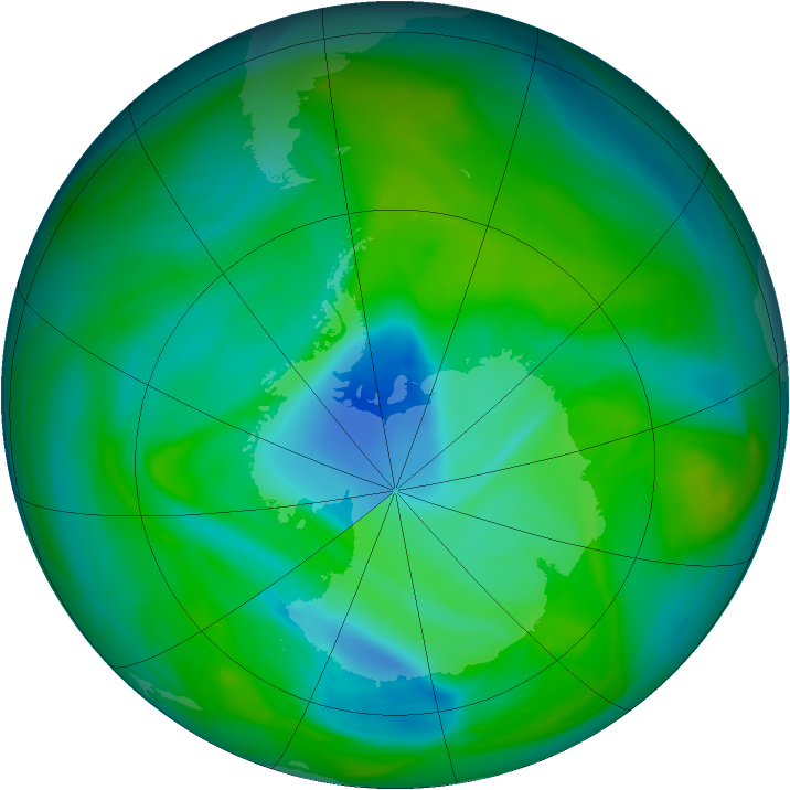 Antarctic ozone map for 09 December 2005